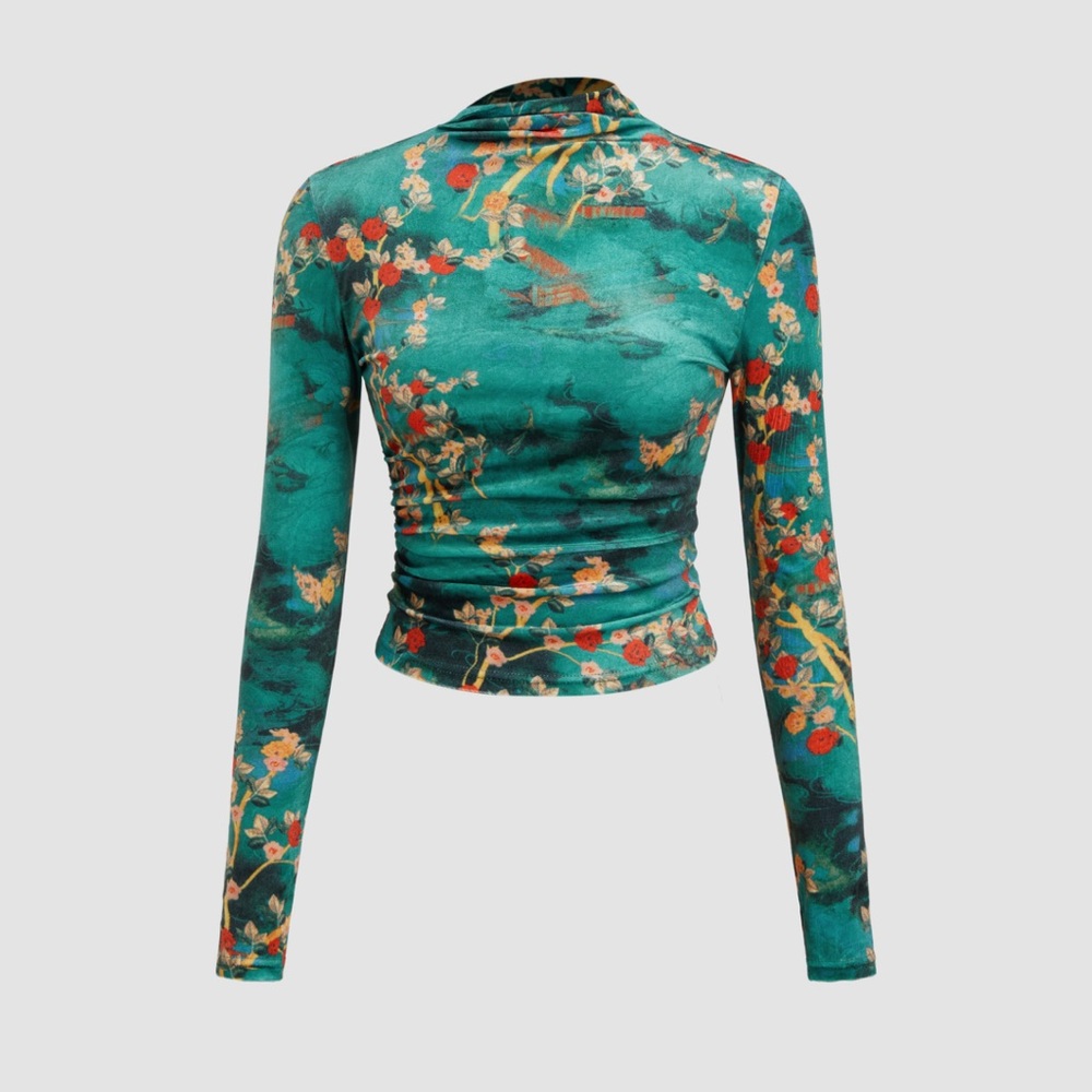 Cider Teal and Orange Floral Blouse